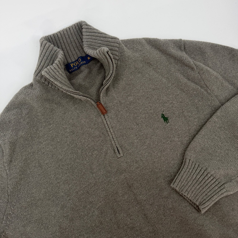 Polo Ralph Lauren Mens XL Gray 1/4 Zip Cotton Knit Sweater Green Pony NWOT